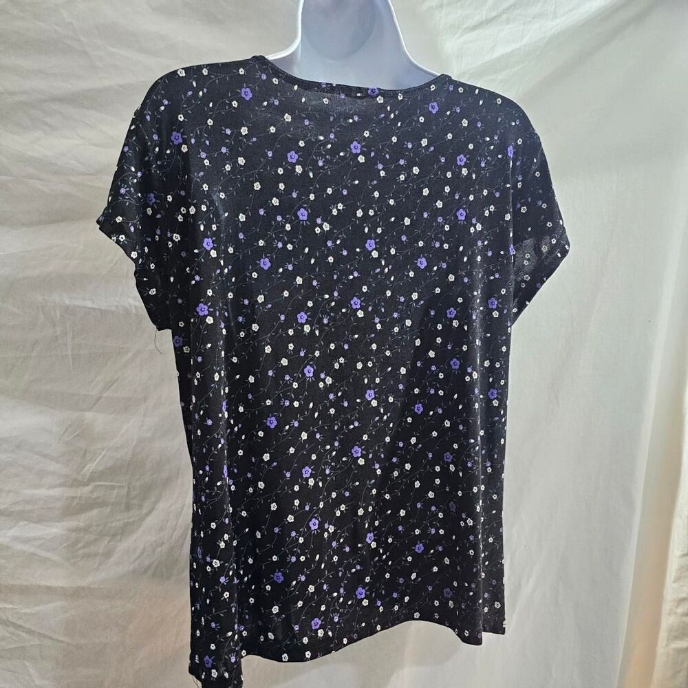 90s whimsigoth floral balck purple short sleeve blouse - Picture 2 of 3